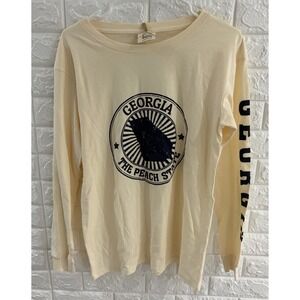 GEORGIA THE PEACH STATE MENS SHIRT SIZE SMALL LONG SLEEVE BEIGE COTTON ATLANTA‎